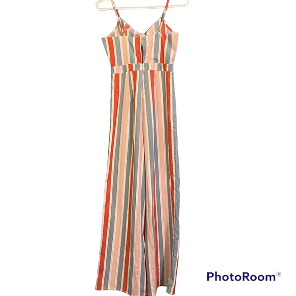 Romeo Juliet Pink Blue Striped Tie Front Couture Jumpsuit Sz M - Picture 2 of 7
